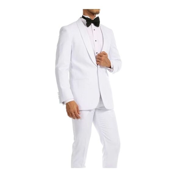 FERRECCI MEN'S RENO WHITE SLIM FIT SHAWL LAPEL 2 PIECE TUXEDO. RENO - Picture 4 of 11